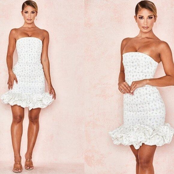 House of CB Serafina White Floral Print Strapless Mini Dress Size L+ Large Plus - Picture 2 of 9